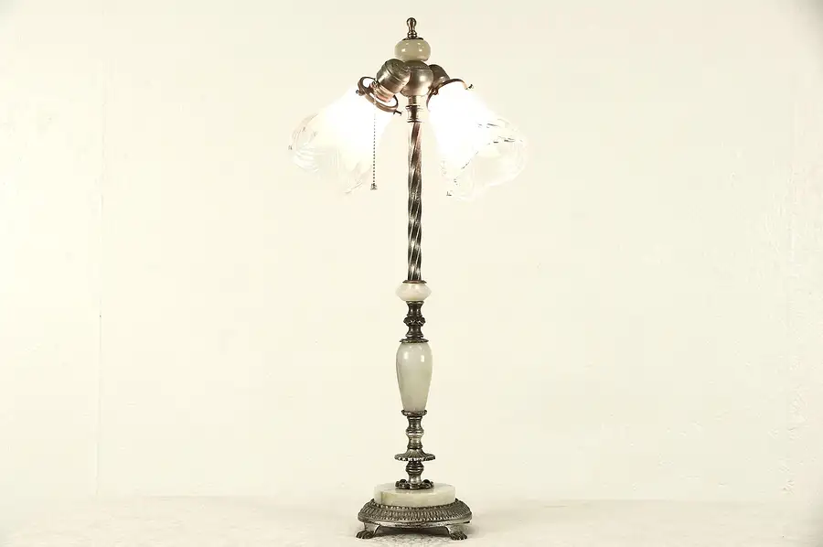 Main image of Onyx & Nickel 1915 Antique Table Lamp, Satin Glass Shades
