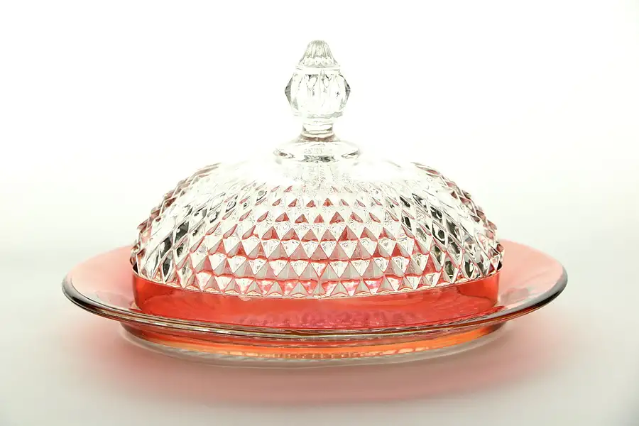 Main image of Cranberry & Clear Glass Covered Butter Dish