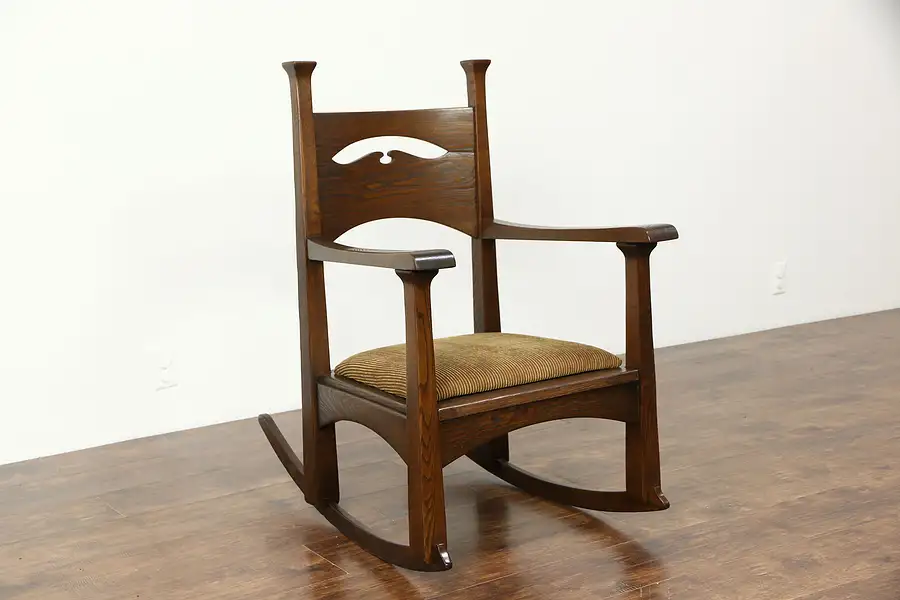 Main image of Arts & Crafts Antique Oak Craftsman Rocking Chair or Rocker, New Upholstery