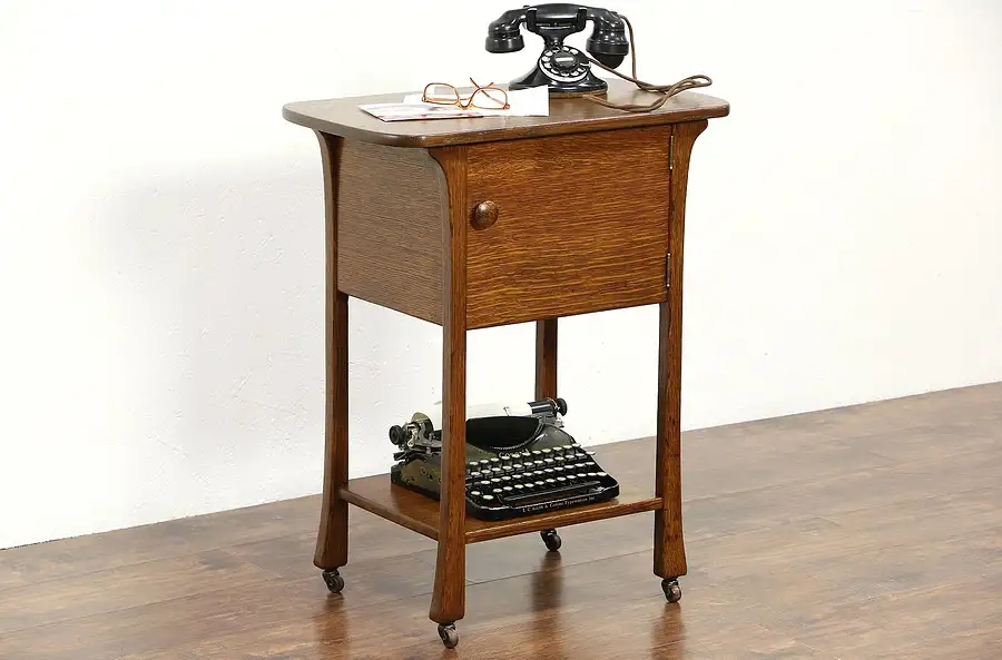 Main image of Oak Antique 1910 Art Nouveau Telephone Stand, Bath or Hall Table