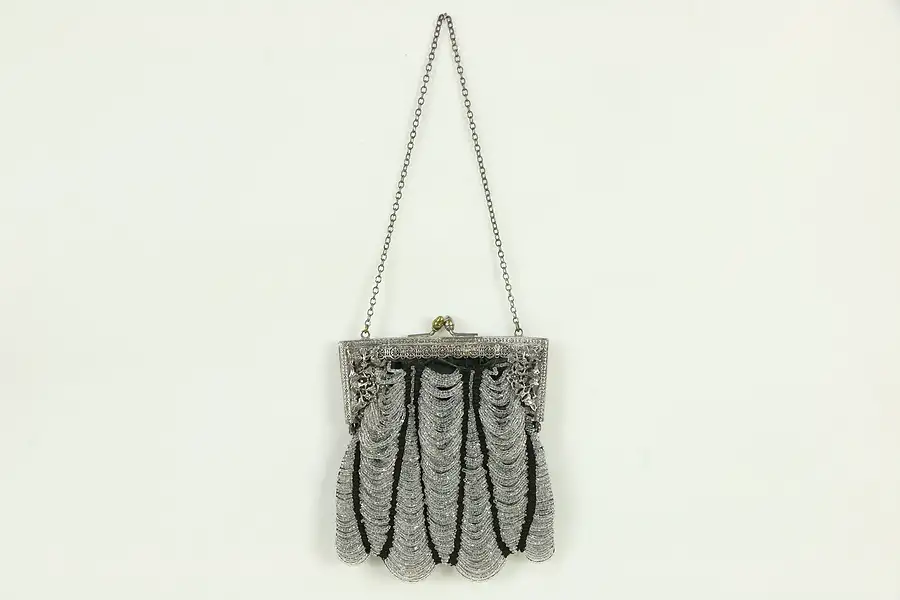 Main image of Purse with Swags of Glass Beads, 1910 Antique, Filigree Frame