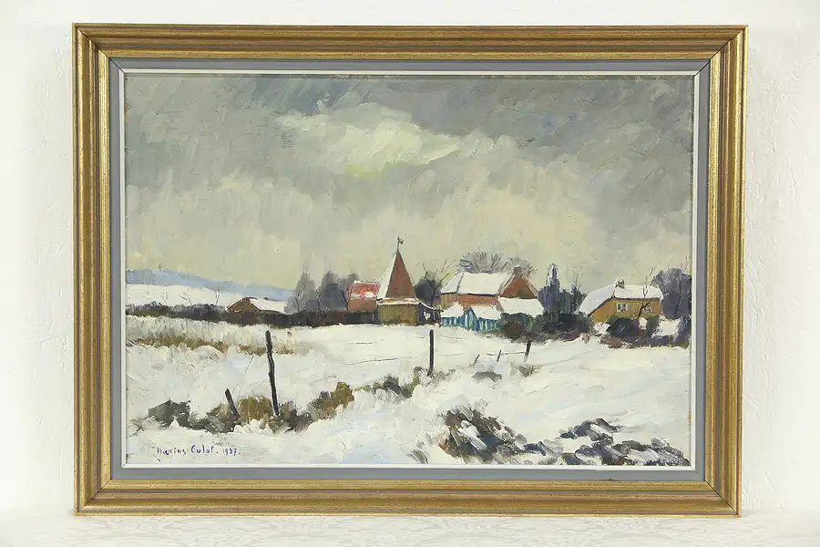 Main image of Winter Landscape Original Oil Painting, Signed Marius Culot, 1937, Belgium