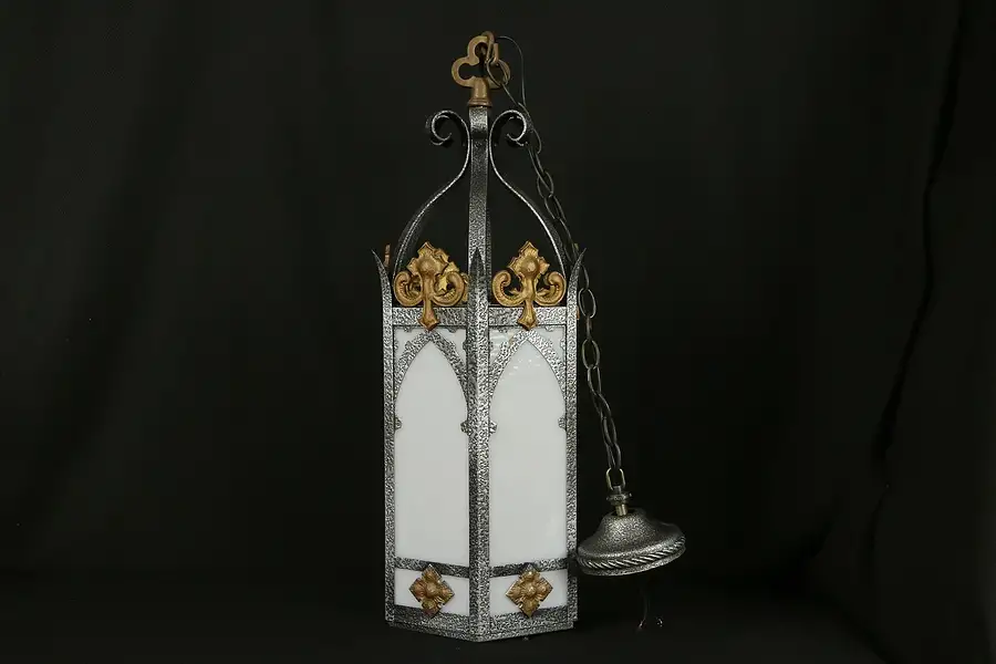 Main image of Hexagonal Light Fixture Gothic Wrought Iron & Brass, Vintage Salvage B