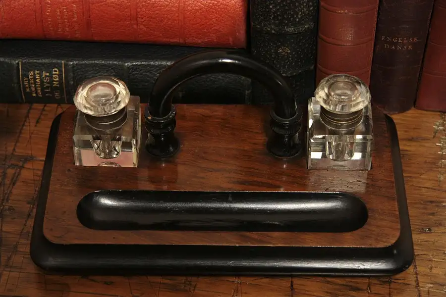 Main image of Victorian Antique Desk Set, Cut Glass Inkwells