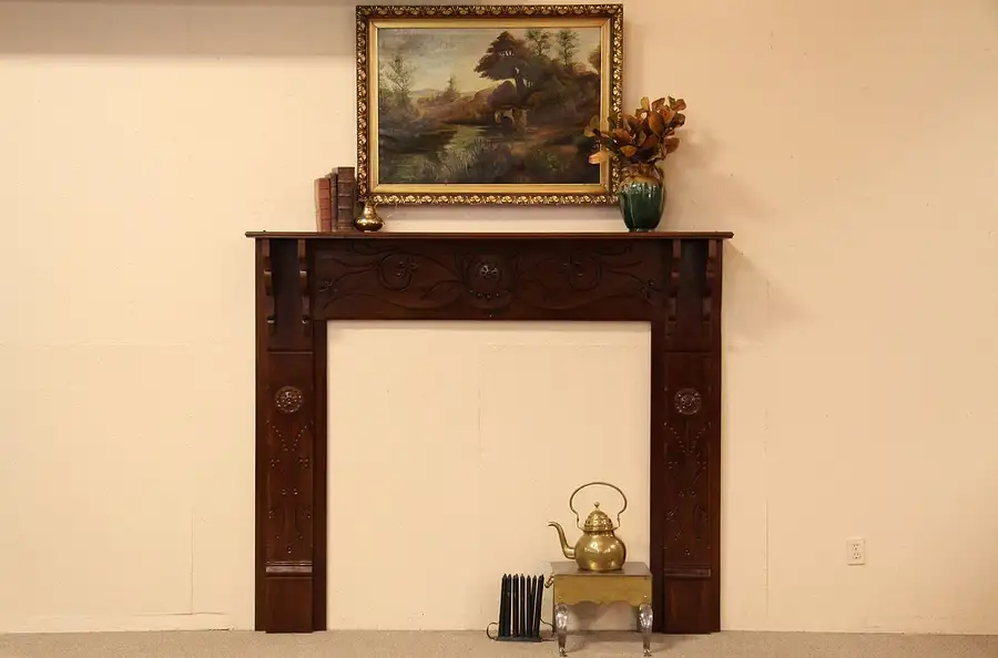 Main image of Mahogany Carved Fireplace Mantel
