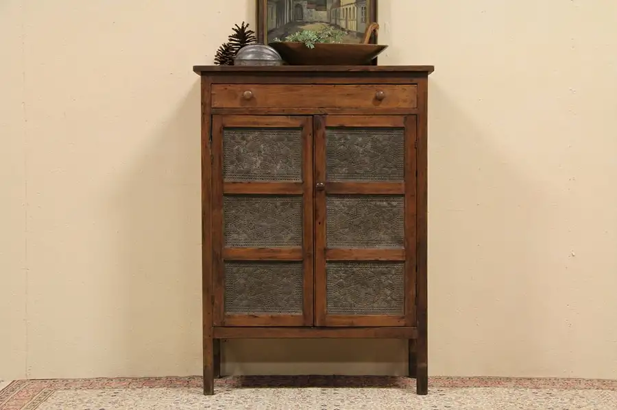 Main image of Country Pine Antique 1870 Pie Safe, Punched Tin Panels