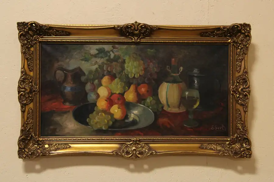Main image of Edith Gert Still Life with Wine & Fruit Original Oil Painting