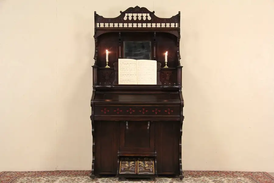 Main image of Burdett Hobart Chicago 1890's Antique Oak Pump or Reed Organ