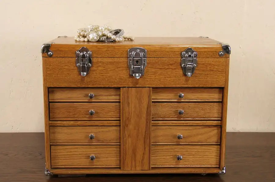 Main image of Oak Vintage Machinist Tool Chest, Collector or Jewel Box