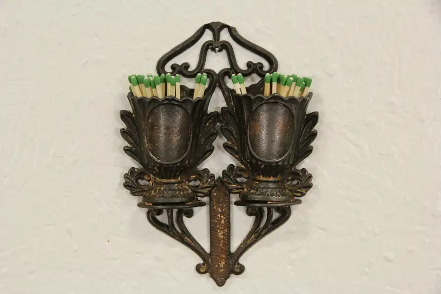 Main image of Match Holder, Cast Iron Double Vase Pat. 1867, Striker Plate