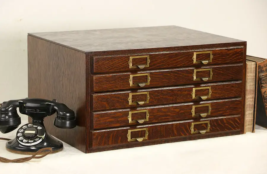 Main image of 5 Drawer 1910 Quartersawn Oak Antique Desktop Paper File