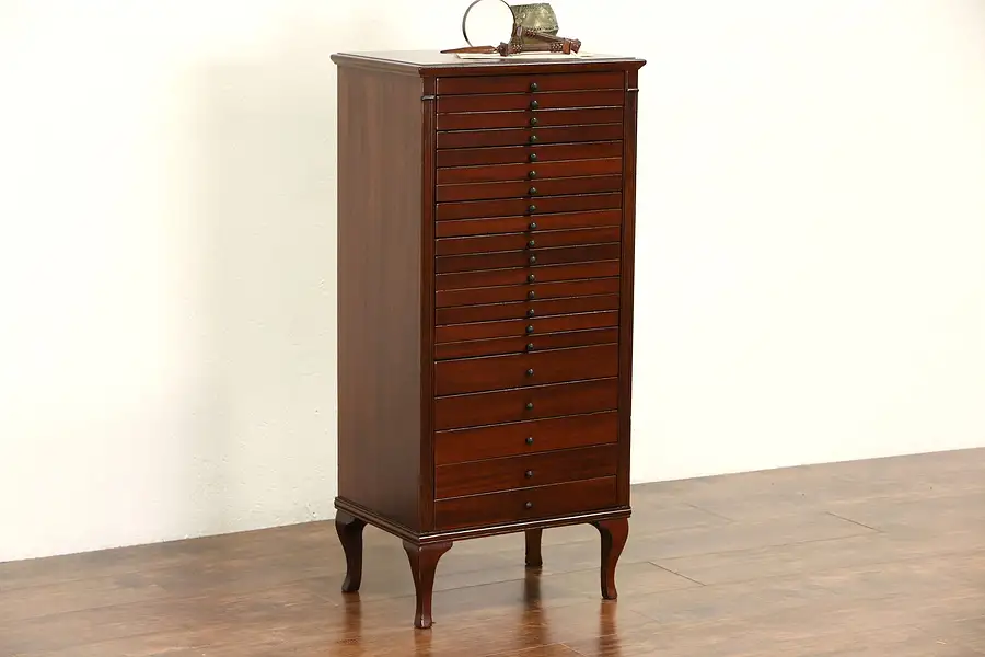Main image of Music, Drawing or Collector 1920's Antique Mahogany File Cabinet, 21 Drawers