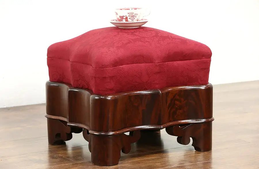 Main image of Empire 1840 Antique Mahogany Footstool, New Upholstery