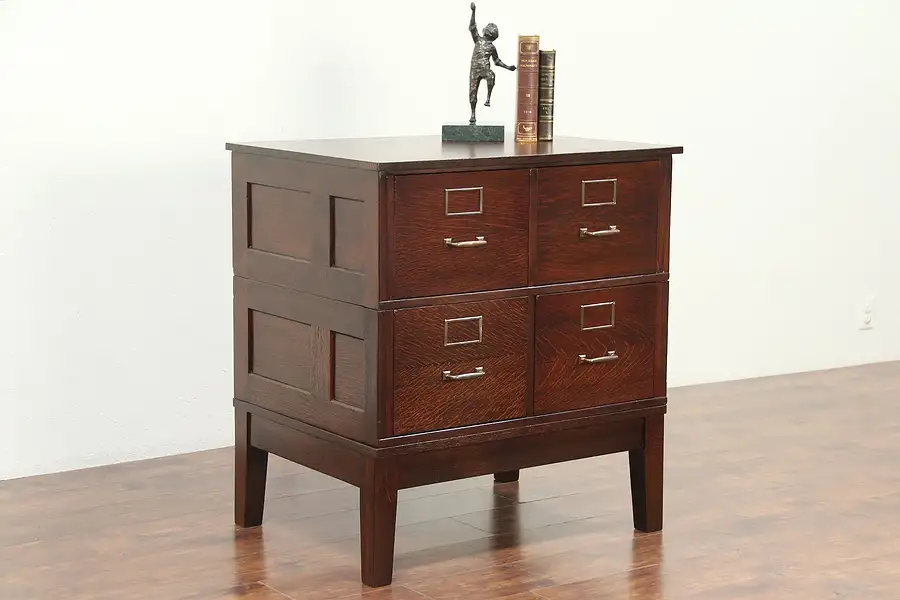Main image of Oak 4 Drawer Antique Stacking Office or Library File Cabinet, Yawman