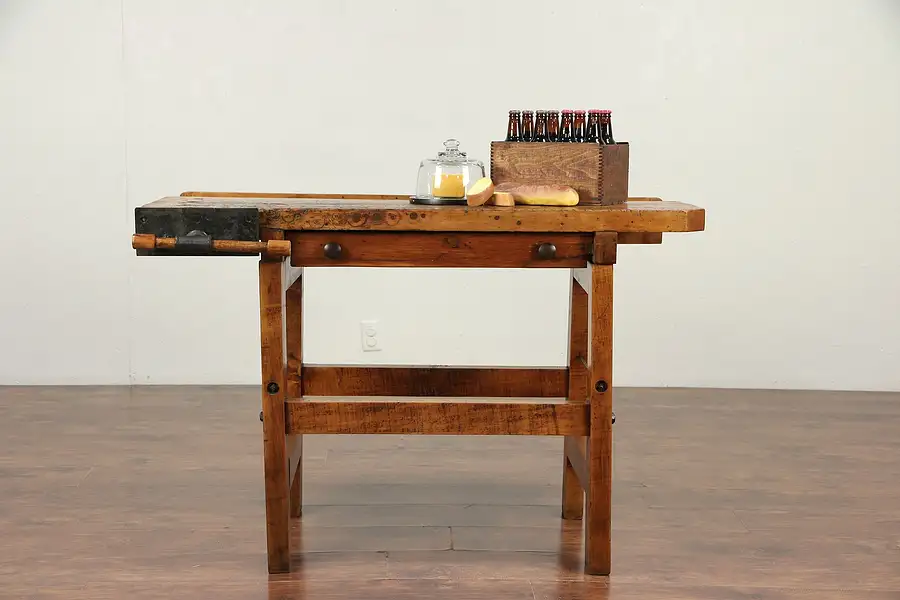 Main image of Carpenter Antique Maple Workbench, Kitchen Island or Wine & Cheese Table