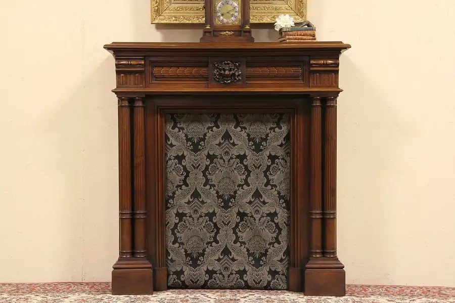 Main image of Carved Lion Head 1895 Fireplace Mantel & Surround