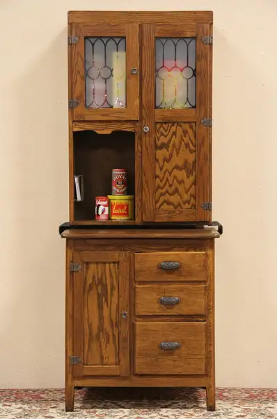 Main image of Narrow Oak 1915 Hoosier Kitchen Cupboard