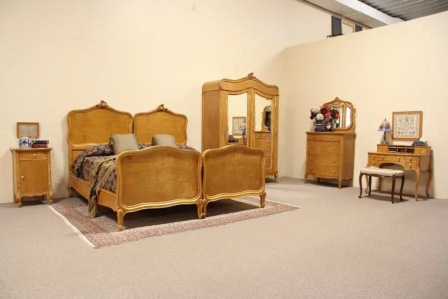 Main image of Birdseye Bedroom Set, King Bed, Highboy, Vanity, Armoire, Nightstand
