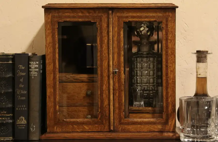 Main image of Decanter, Pipe & Tobacco Antique Oak Case