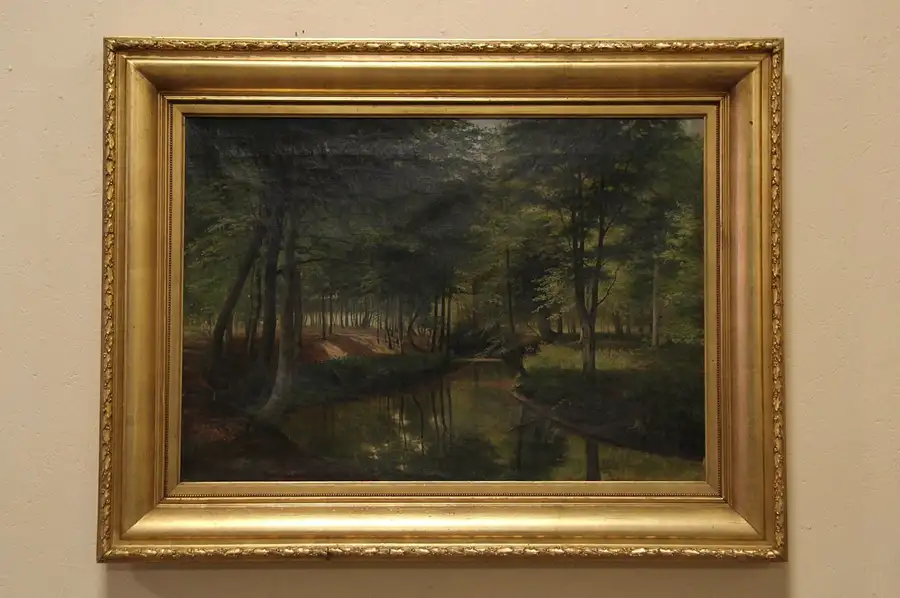 Main image of Forest Brook Painting, 1890's Antique Original Oil Painting on Canvas
