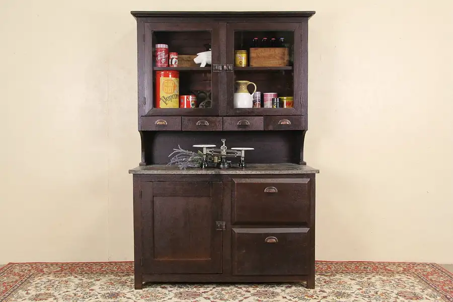 Main image of Country PIne 1890 Antique Primitive Kitchen Cupboard, Tin Top