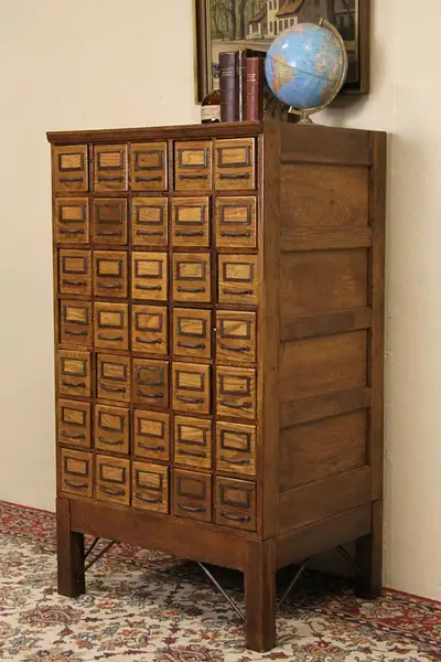 Main image of Oak 1915 Antique 35 Drawer Card File or Wine Cabinet