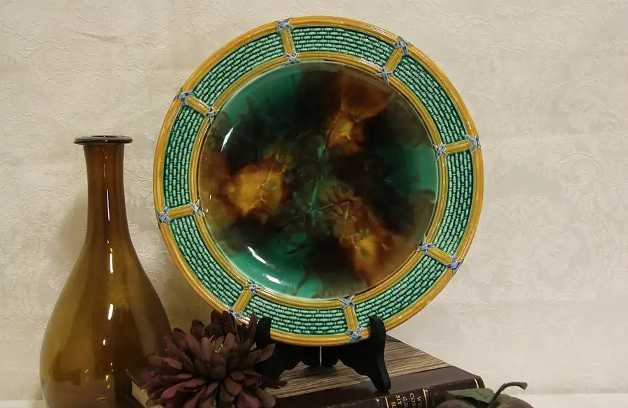 Main image of Wedgwood Signed Majolica 1880 Antique Hand Painted Pottery Plate