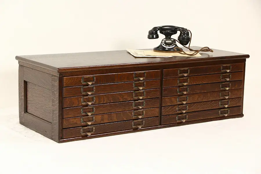 Main image of Oak 12 Drawer 1900 Antique Countertop File Cabinet