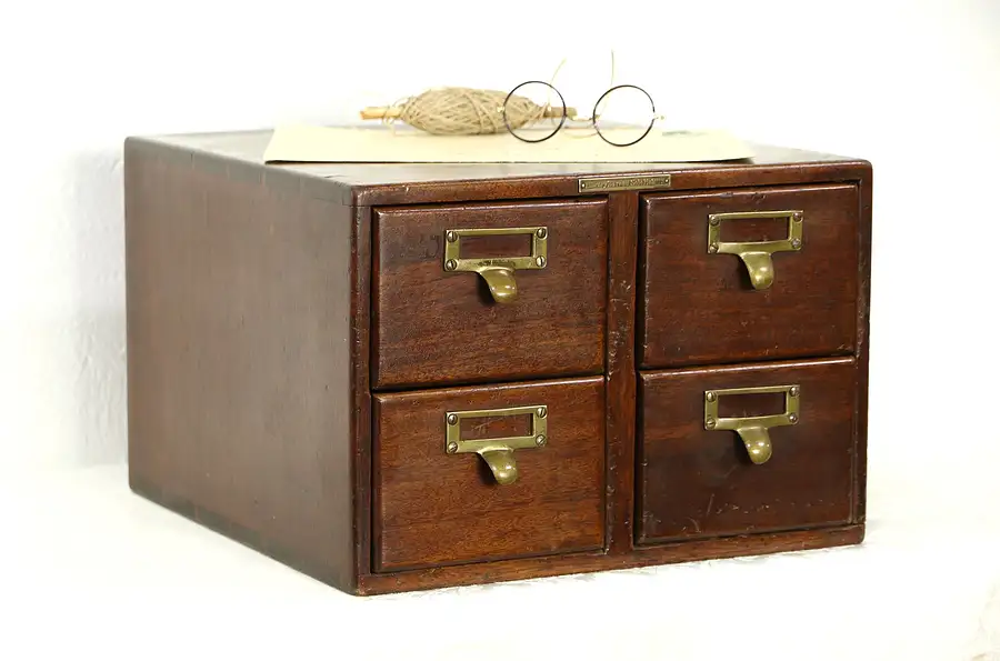 Main image of Mahogany 1910 Antique Desktop 4 Drawer 3x5 Card File, Signed Library Bureau