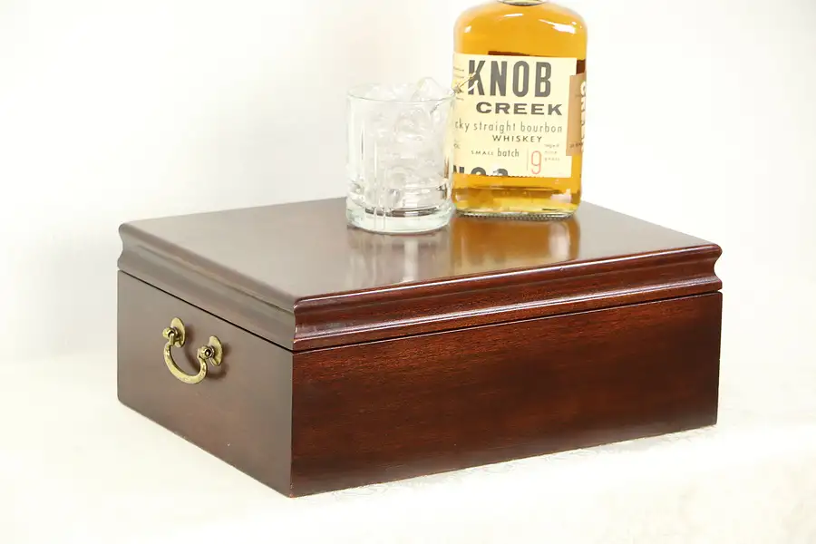 Main image of Cherry Vintage Tobacco Cigar Humidor, Signed Reed & Barton Diamond Crown