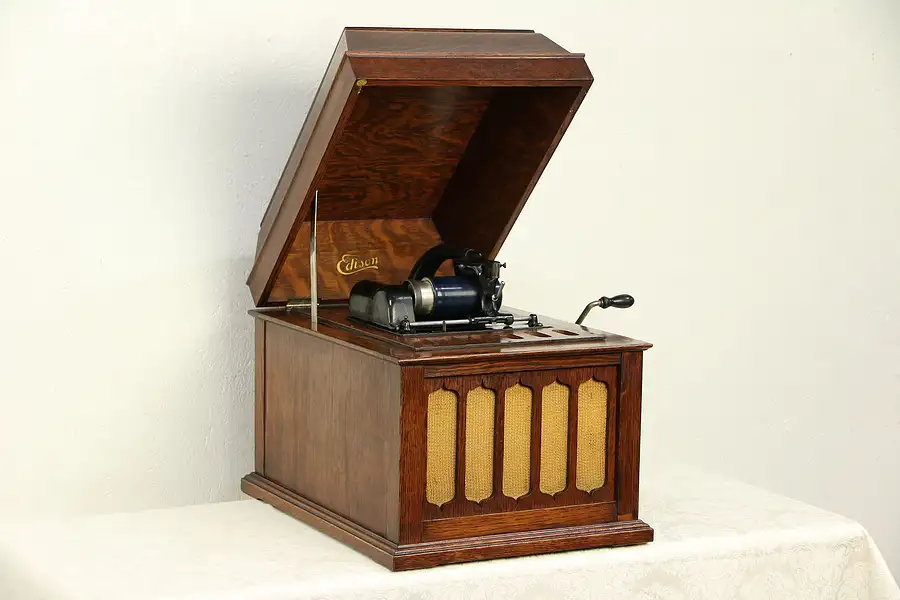 Main image of Edison Oak Antique Amberola 50 Phonograph Tabletop Cylinder Record Player