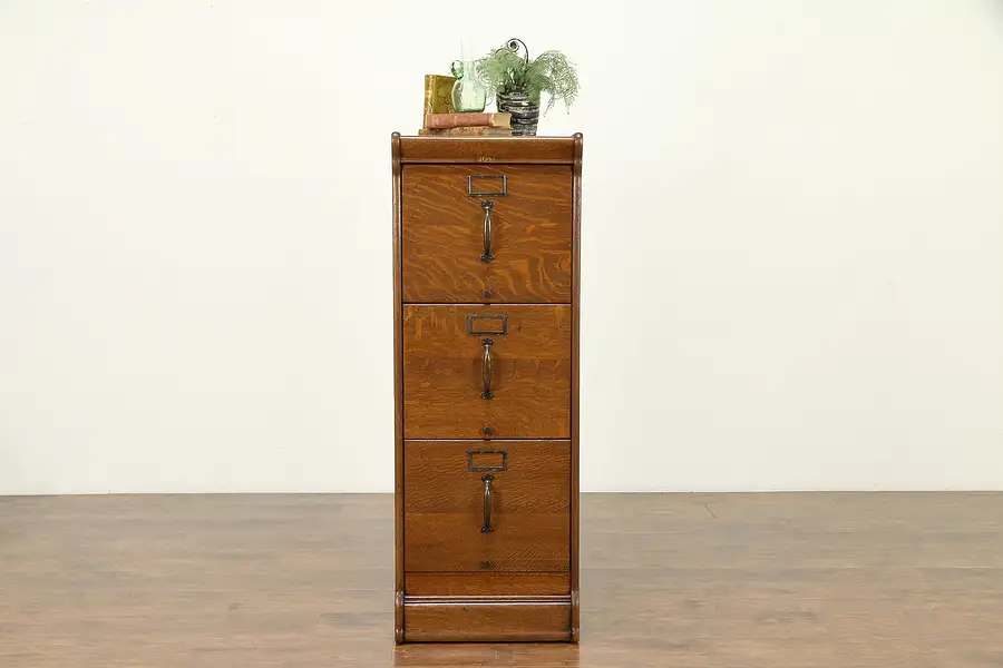 Main image of Oak Antique 3 Drawer File Cabinet, Legal or Letter Size, Signed Globe