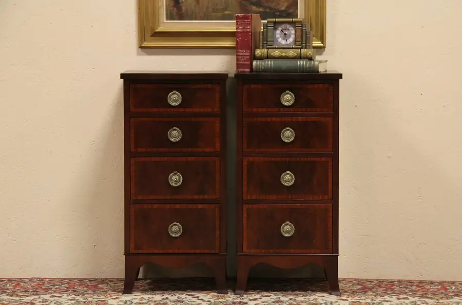 Main image of Pair of 4 Drawer Vintage Mahogany Bedside Tables or Nightstands