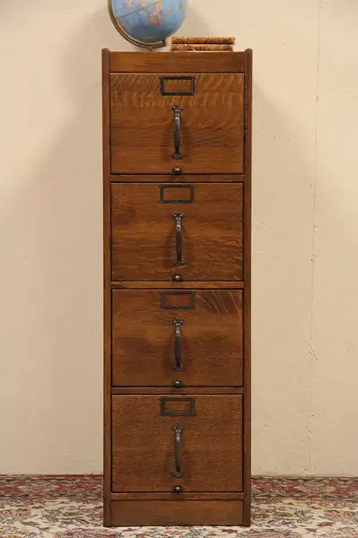 Main image of Oak 4 Drawer Antique 1910 File Cabinet, Paneled Sides