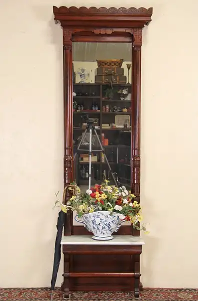 Main image of Victorian Eastlake 1880 Antique Hall or Pier Mirror, Marble Shelf