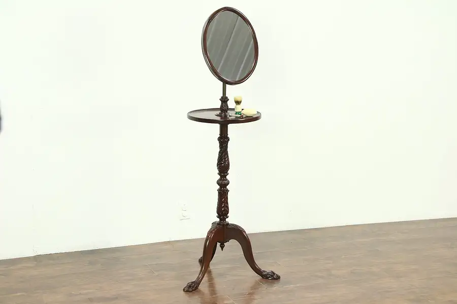 Main image of Empire Carved Mahogany 1900 Antique Shaving Stand, Adjustable Mirror