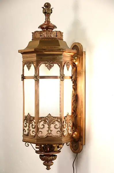 Main image of Bronze Embossed 1910 Antique Architectural Salvage 40" Wall Lantern