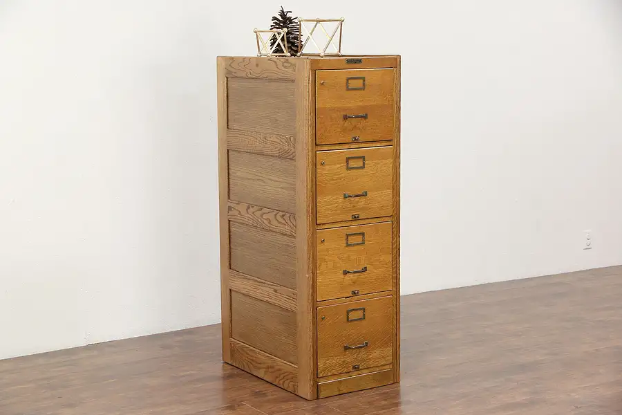 Main image of Oak 1920 Antique 4 Drawer File Cabinet, signed Browne Morse
