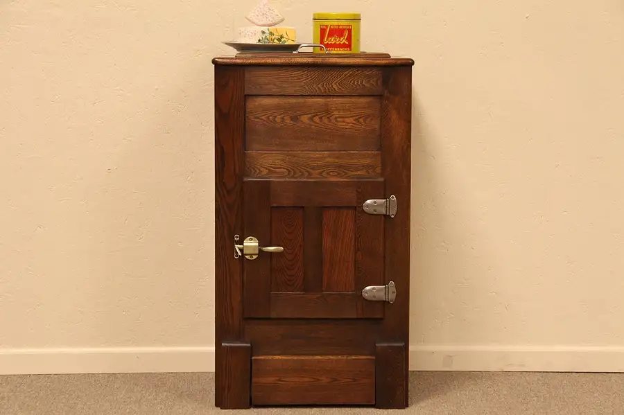 Main image of Antique Victorian Oak Ice Box Refrigerator, 1895