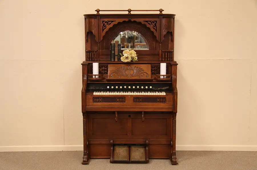 Main image of Estey Victorian Antique Oak Pump or Reed Organ