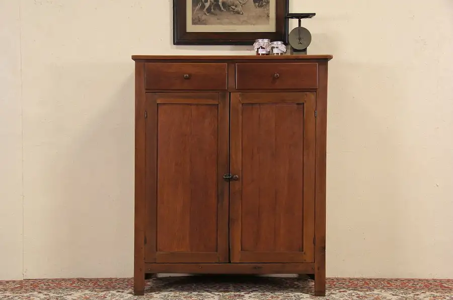 Main image of Country Pine 1870 Antique Pie Safe Cupboard, Punched Tin Panels