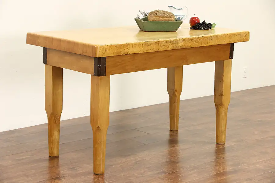 Main image of Butcher Chopping Block 1920's Antique Pantry Table or Kitchen Island