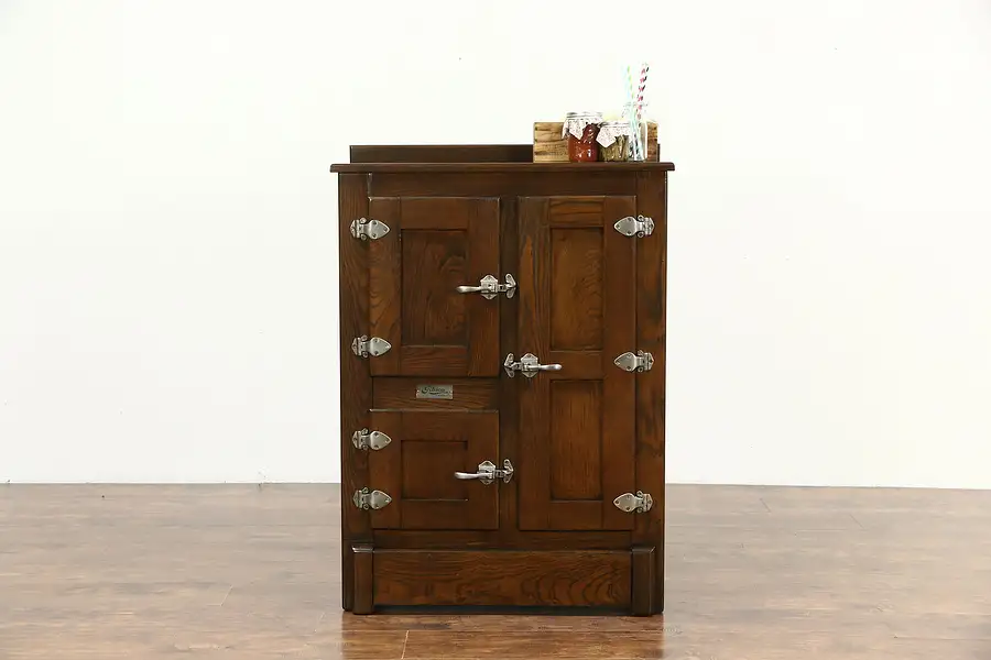 Main image of Oak Antique 1900 Kitchen Pantry Ice Box, Signed Gibson of Cambria