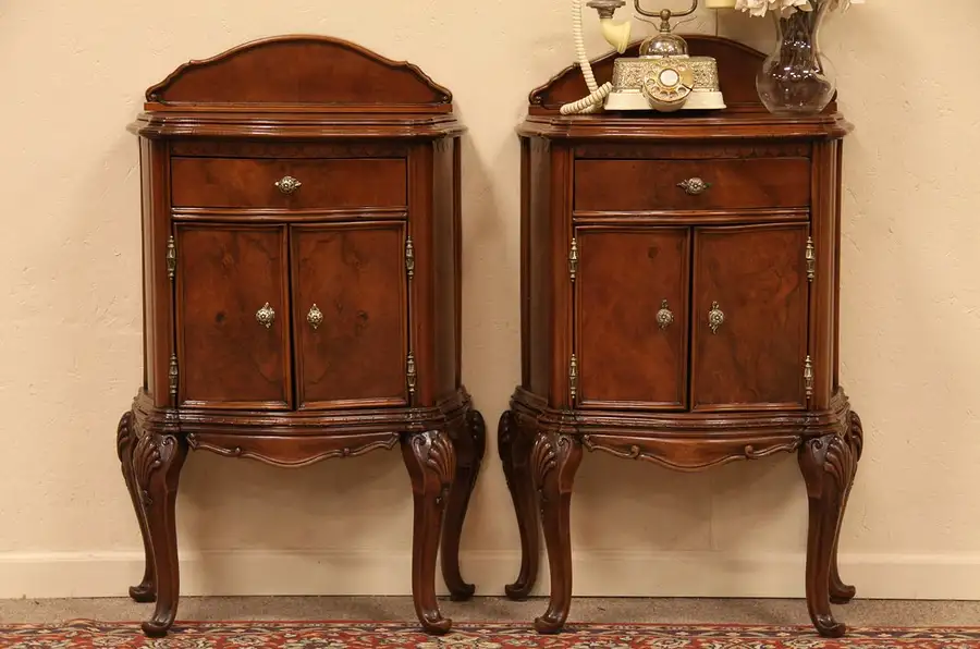 Main image of Pair of Carved Italian Nightstands or Bedside Tables