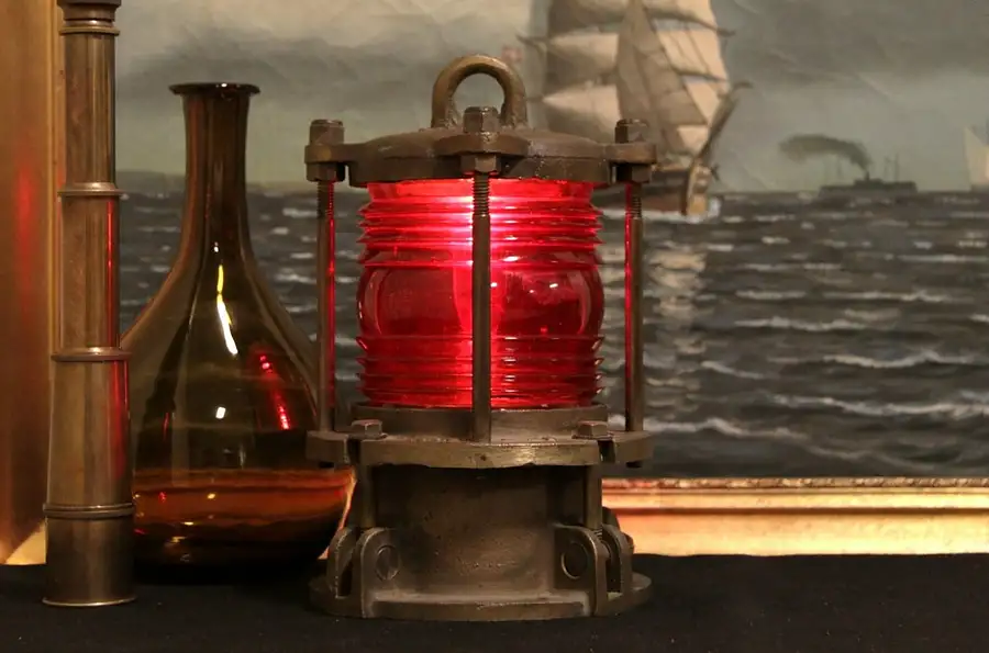 Main image of Bronze Aldwell Ships Lantern, Red Glass Lens
