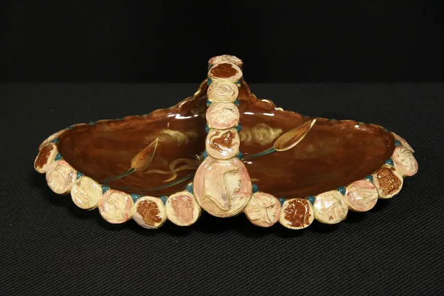 Main image of Emile Galle of Nancy, France signed 1890 Antique Majolica Basket
