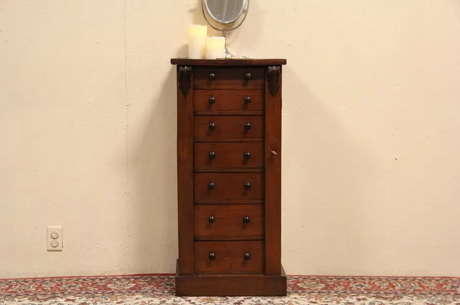 Main image of English 1870 Antique Sidelock 7 Drawer Lingerie Chest