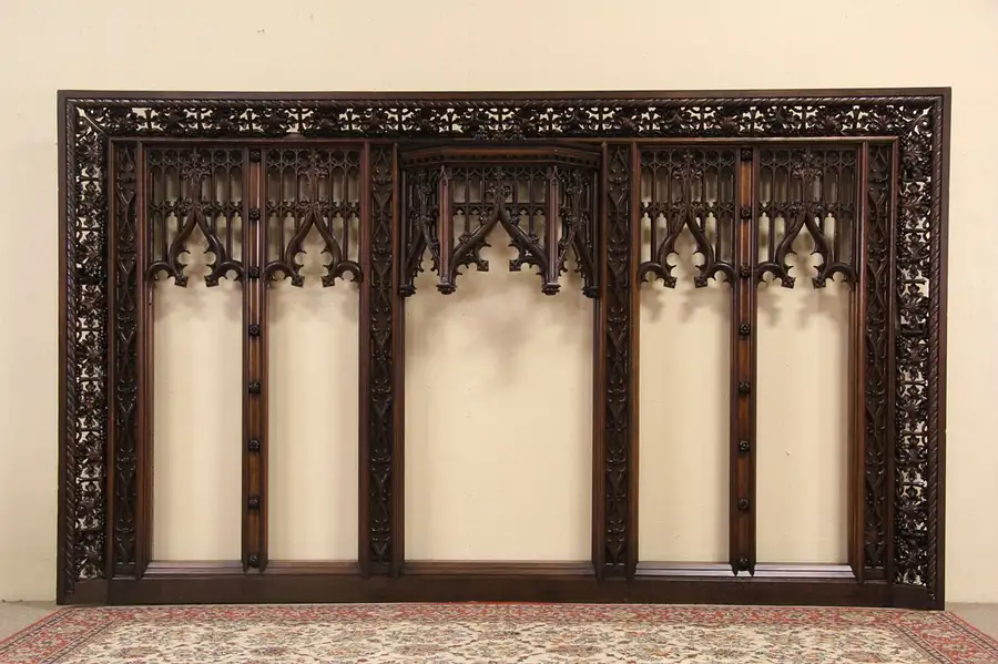 Main image of Carved Oak Grapevine Wine Cellar Grill Antique Gothic Architectural Salvage