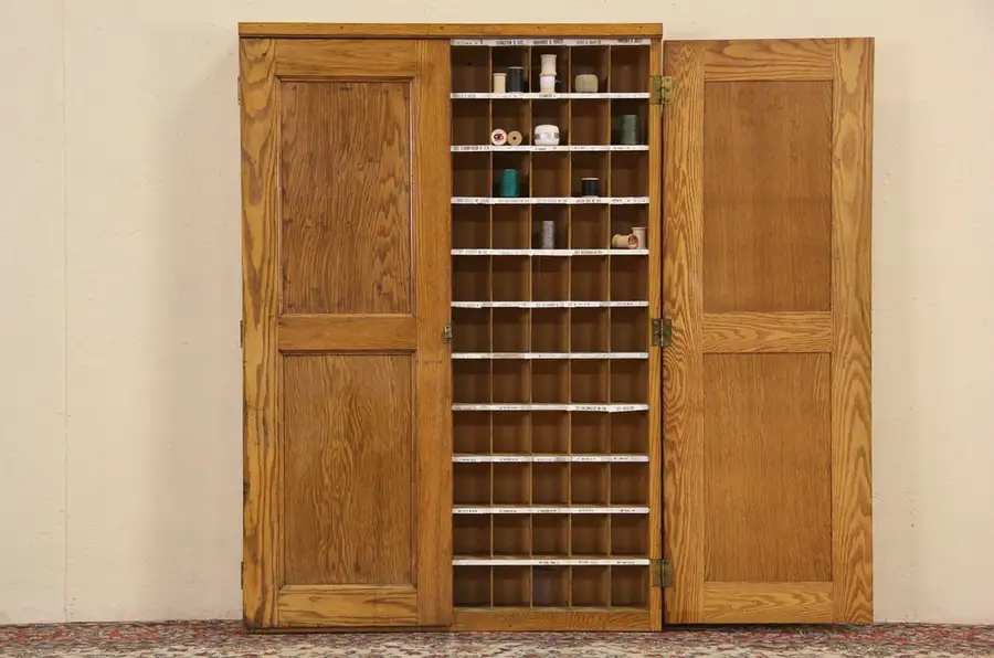 Main image of Post Office 1910 Antique Oak Mail Sorter Cabinet or Collector File Cabinet