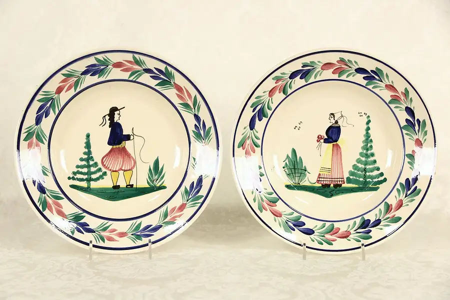 Main image of Quimper Pair of Serving Bowls, Hand Painted & Signed, Brittany, France